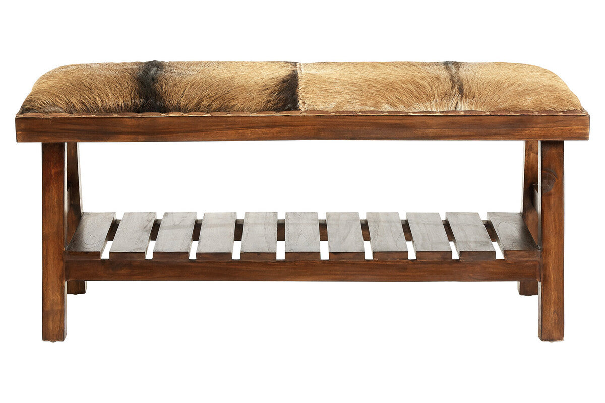 Inca Brown Goat Hide Bench - Image 1