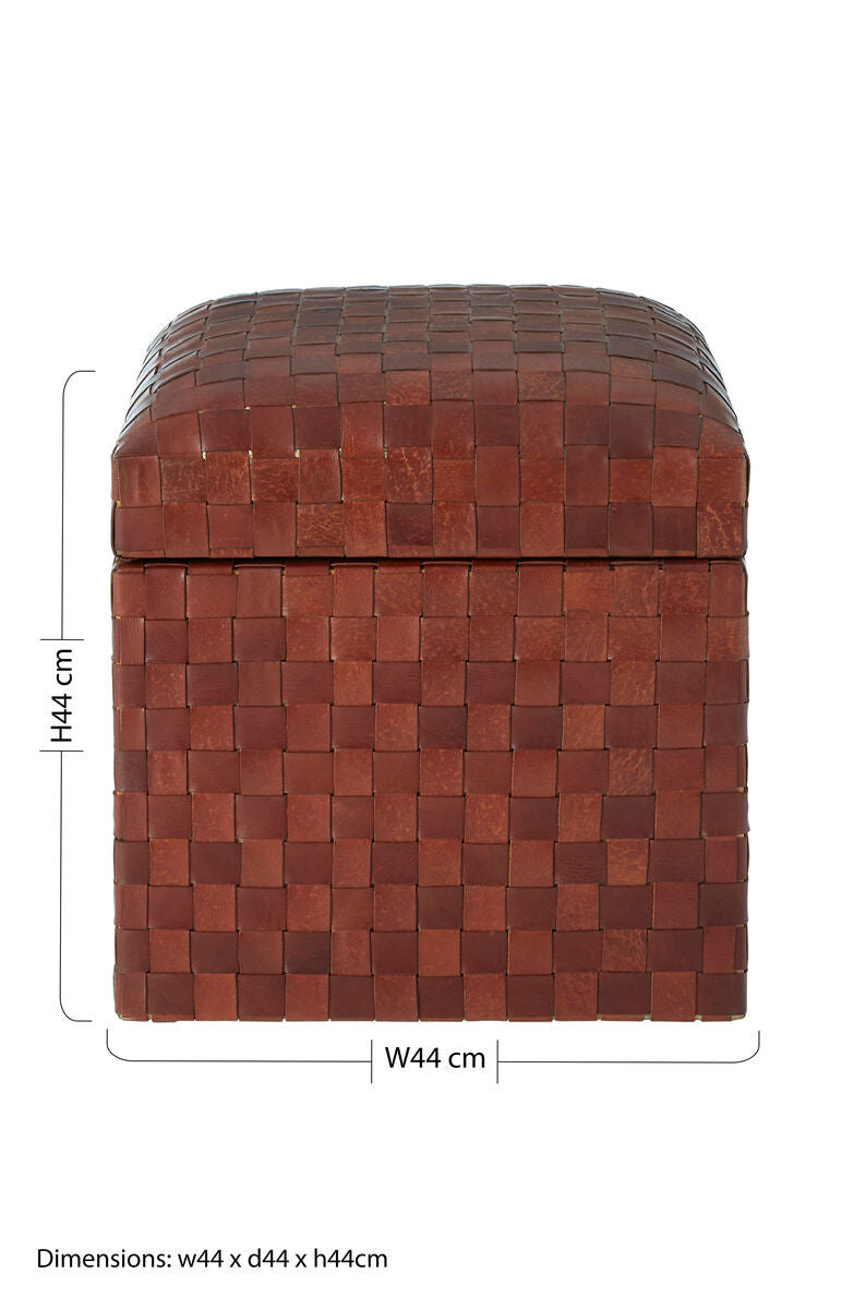 Inca Genuine Brown Leather Storage Stool