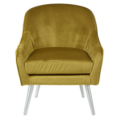 Yellow armchair with silver legs on a white background