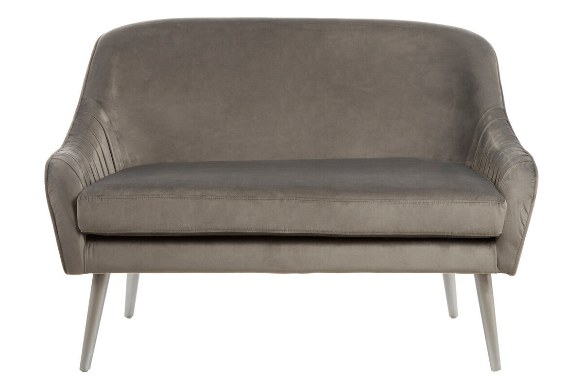 Gray velvet loveseat on a white background