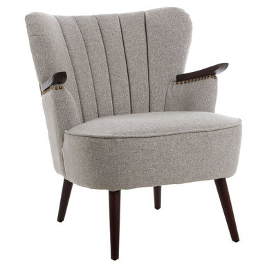 Gray armchair with wooden legs on a white background