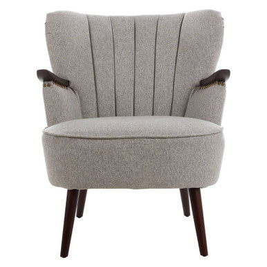 Gray armchair with wooden legs on a white background