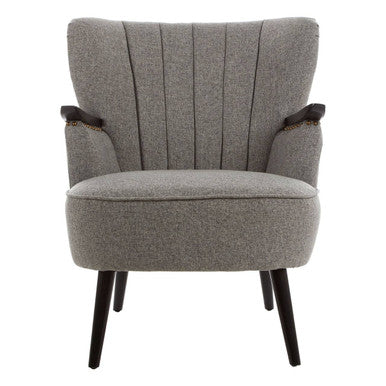 Gray armchair with black legs on a white background