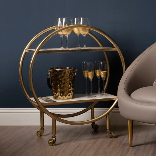 Vizzini 2 Tier Gold Finish Bar Trolley