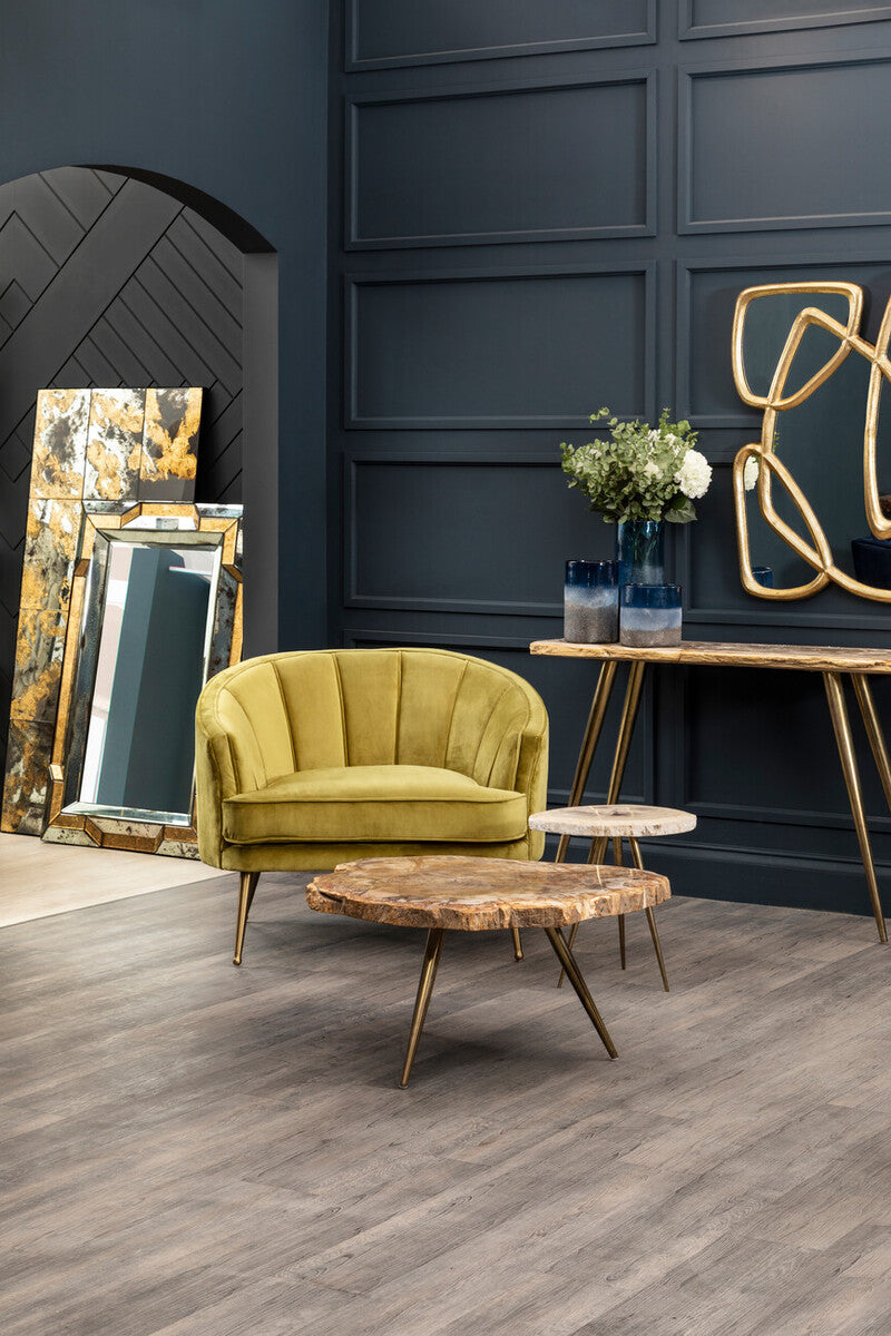 Relic Petrified Wood Coffee Table with Brass Finish Legs