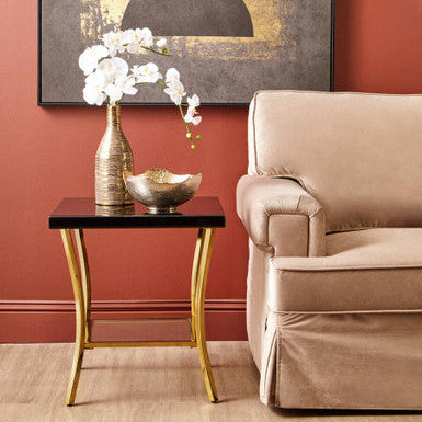 Kensington Townhouse Black Mirror Side Table With Gold Legs - Image 3