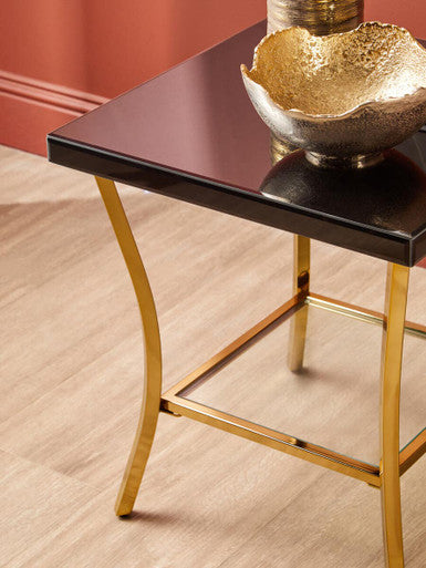 Kensington Townhouse Black Mirror Side Table With Gold Legs