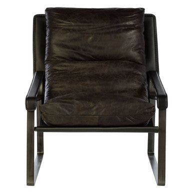 Dark brown leather armchair on a white background