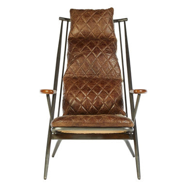 Brown leather armchair with quilted design on a white background