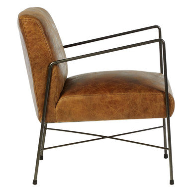 Hoxton Light Brown Genuine Leather and Iron Lounge Chair