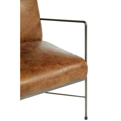 Hoxton Light Brown Genuine Leather and Iron Lounge Chair