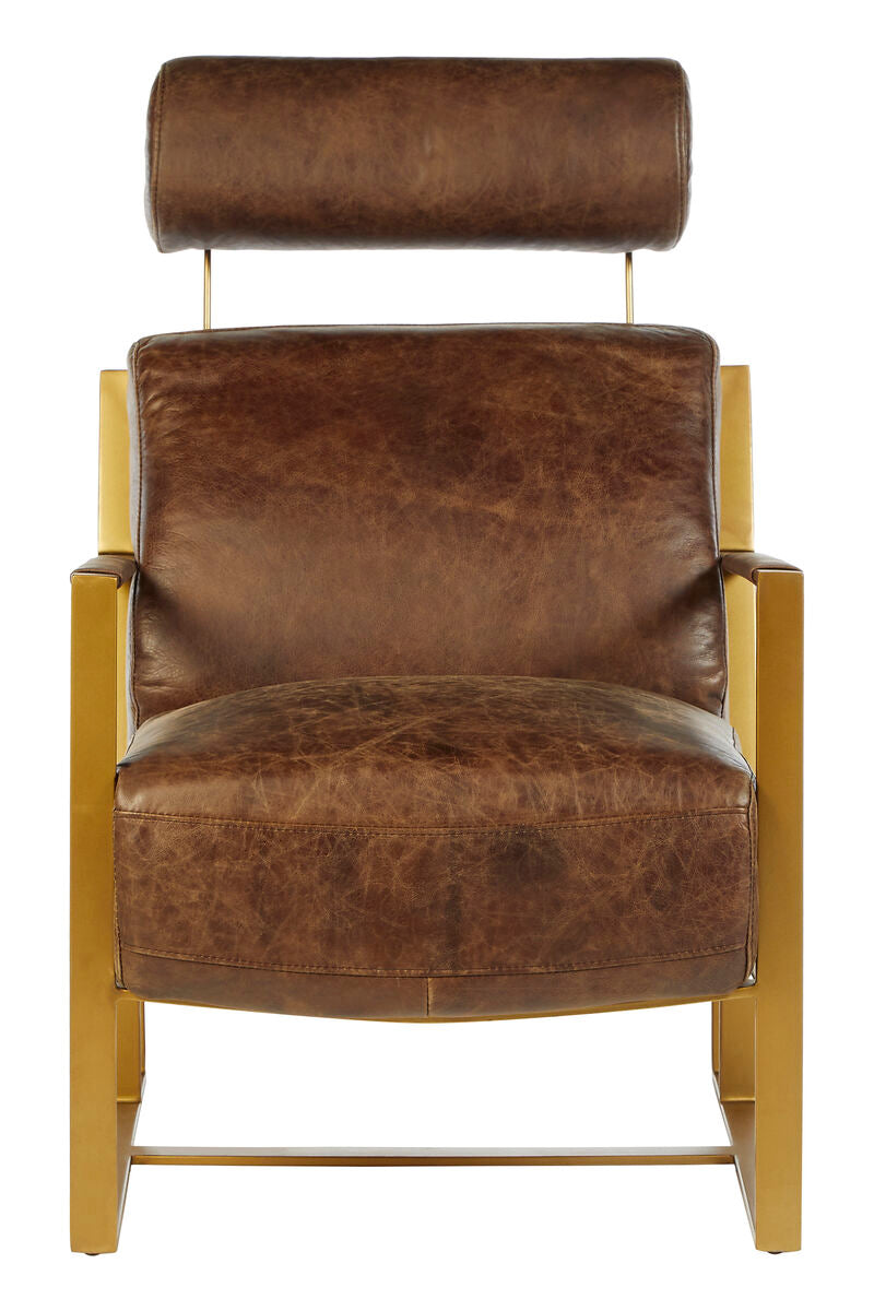 Hoxton Brown Leather Lounge Chair with Rose Gold Iron Frame - Image 2