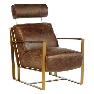 Hoxton Brown Leather Lounge Chair with Rose Gold Iron Frame - Image 4
