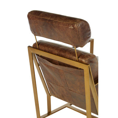 Hoxton Brown Leather Lounge Chair with Rose Gold Iron Frame