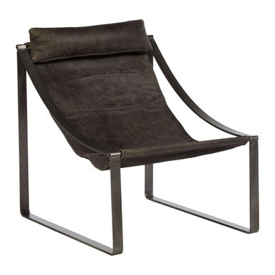 Modern lounge chair with dark brown leather seat and backrest on a white background