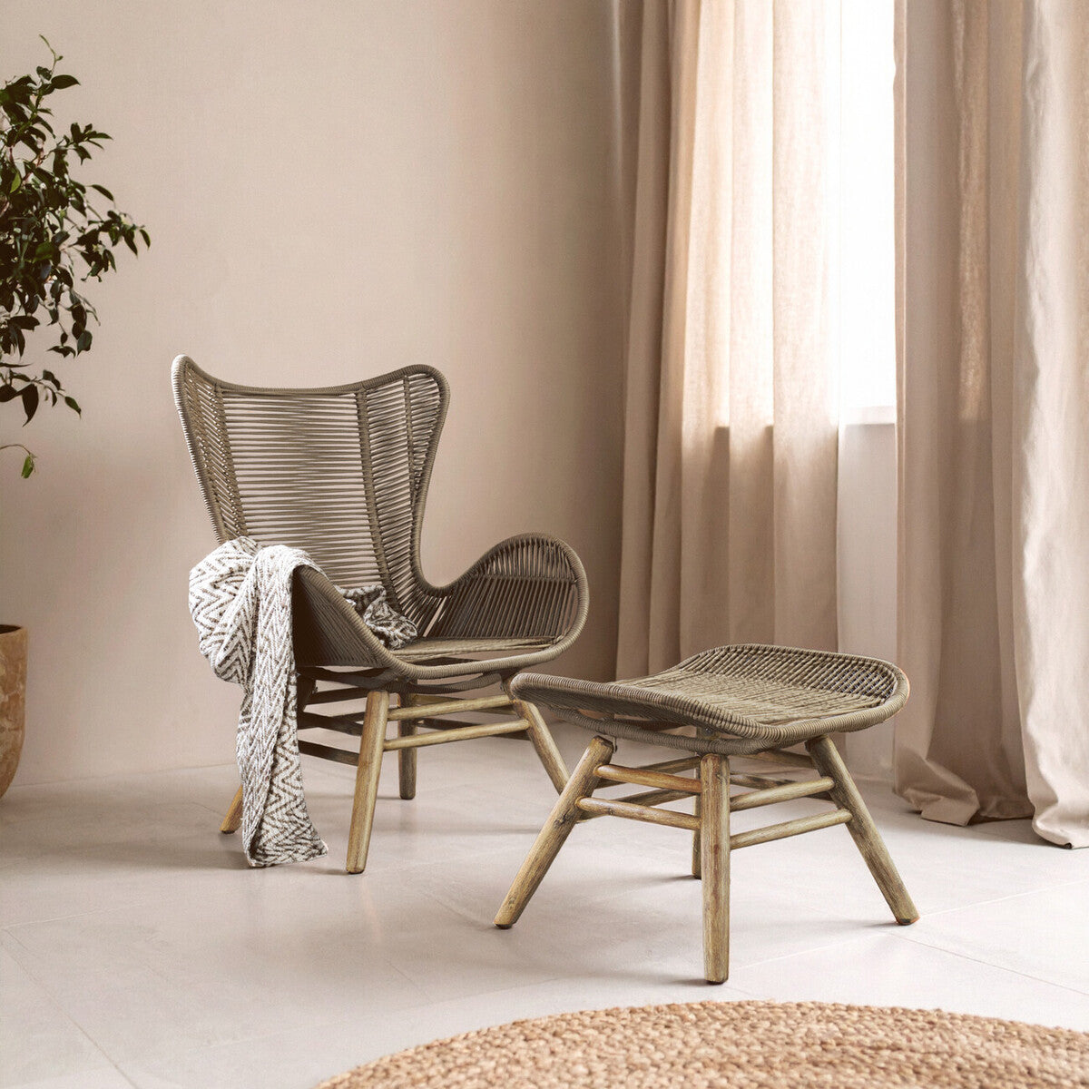 Sisal Latte Rope Lounge Chair And Footstool - Image 3