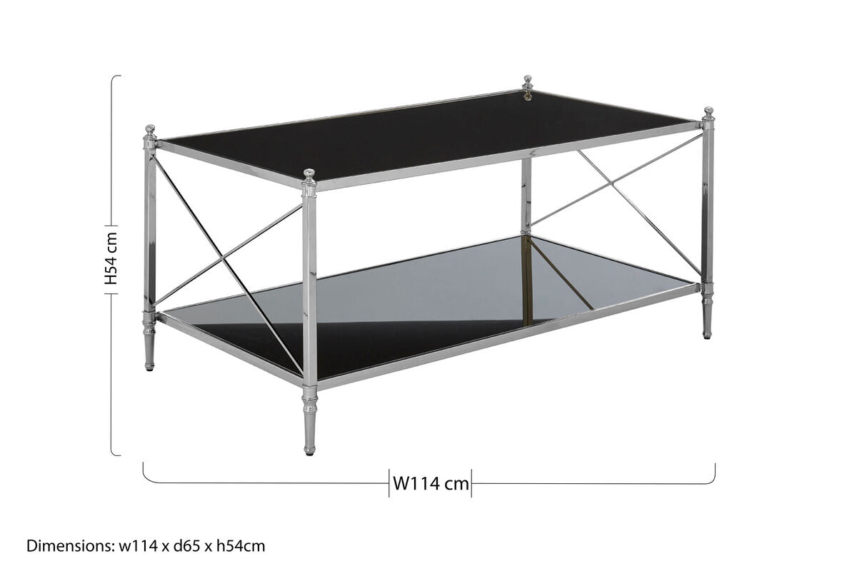 Hoffmann Black Glass and Nickel Finish Rectangular Coffee Table