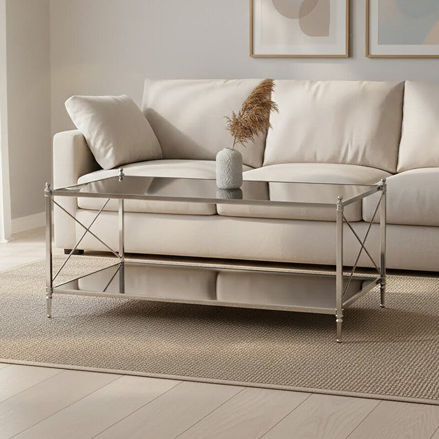 Hoffmann Black Glass and Nickel Finish Rectangular Coffee Table
