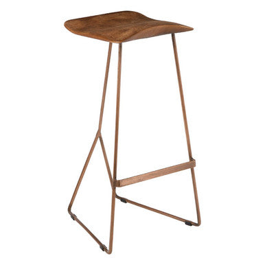Wooden bar stool with metal frame on a white background