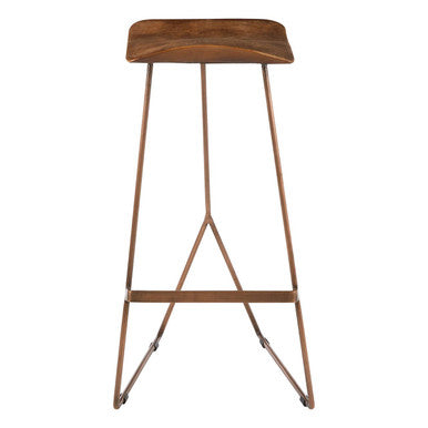 Wooden bar stool with metal legs on a white background