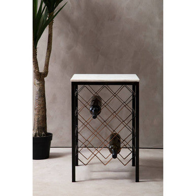 Templar White Marble And Iron Wine Rack Table - Image 4