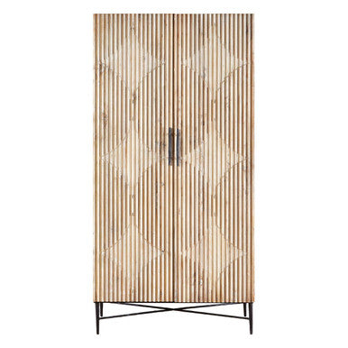 Wooden cabinet with ribbed design on a white background
