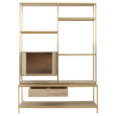 Modica Oak Wood and Gold Finish Shelf Unit - Image 2