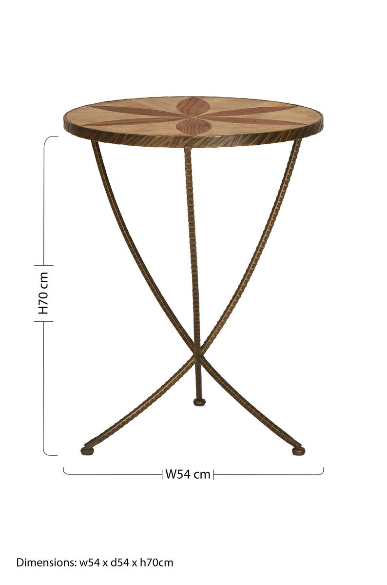 Elmo Elm Wood and Iron Large Side Table