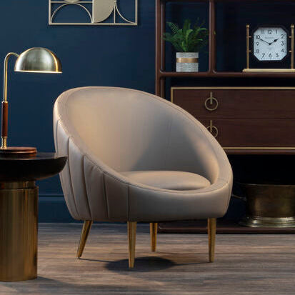 Lagero Brown Leather Effect Curved Cocoon Chair - Image 2