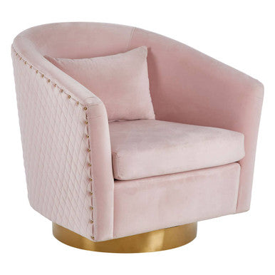 Plazoni Pink Velvet Swivel Chair with Gold Base - Image 4