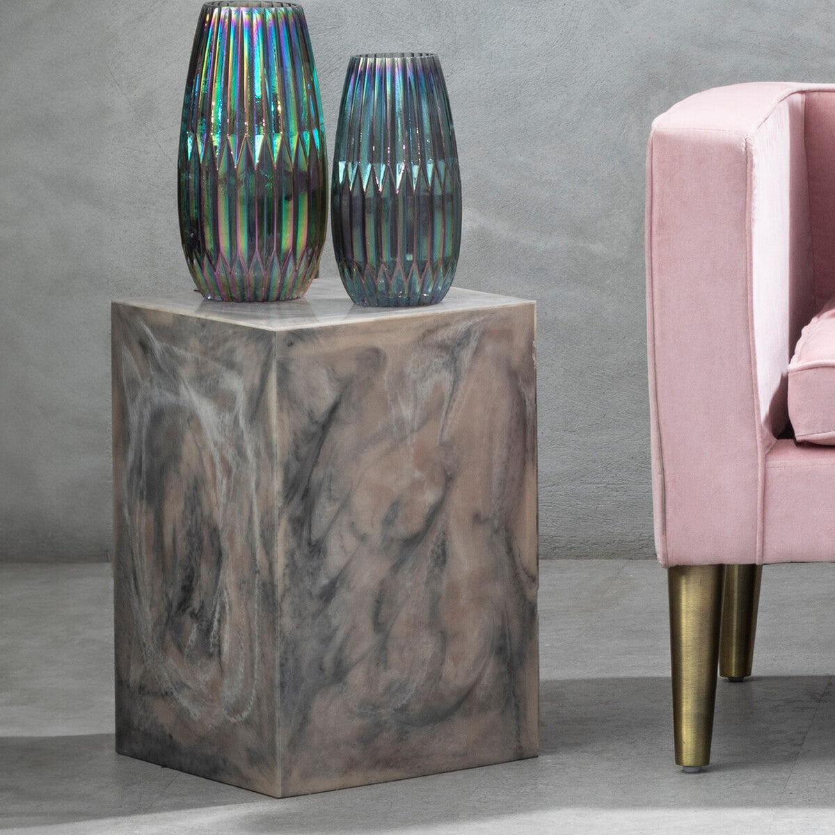 Rosado Marble Effect Side Table And Stool