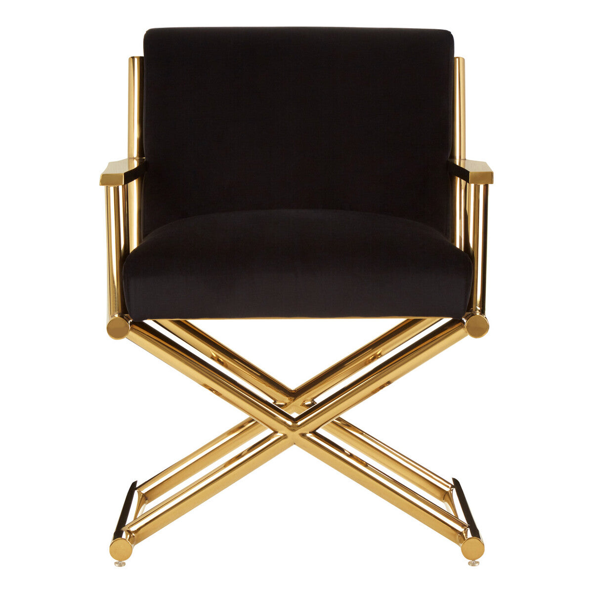 Hendricks Black Velvet Chair with Gold Cross Legs - Image 2
