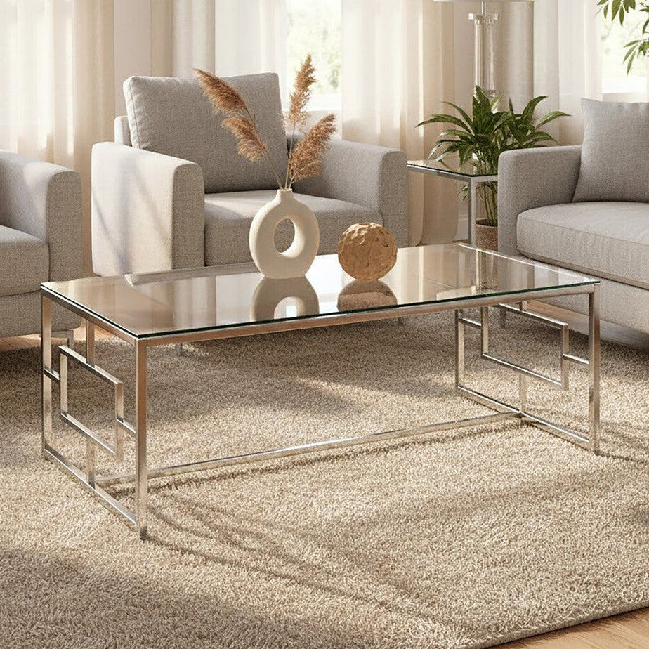 Allure Clear Glass Silver Base Coffee Table