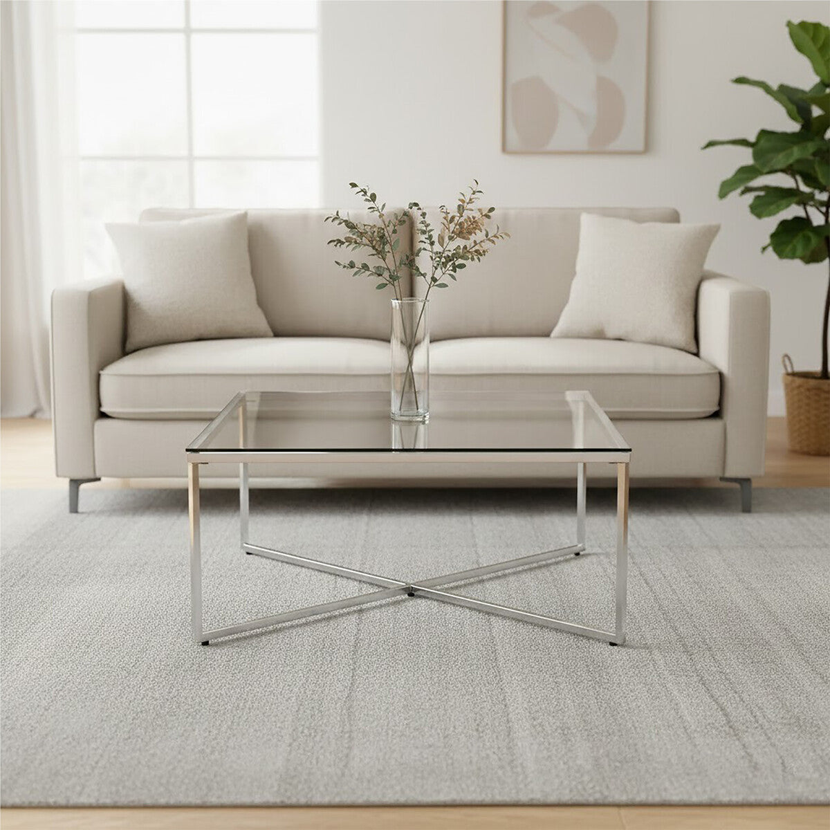 Allure Silver Finish Cross Base Coffee Table