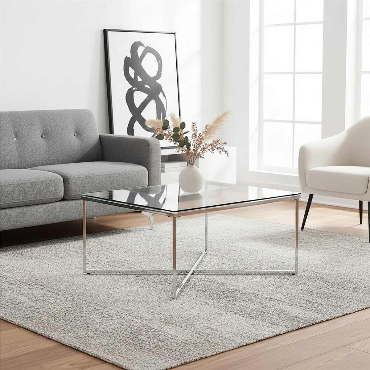 Allure Silver Finish Cross Base Coffee Table - Image 3
