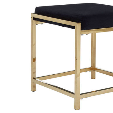 Allure Black Velvet And Gold Finish Stool