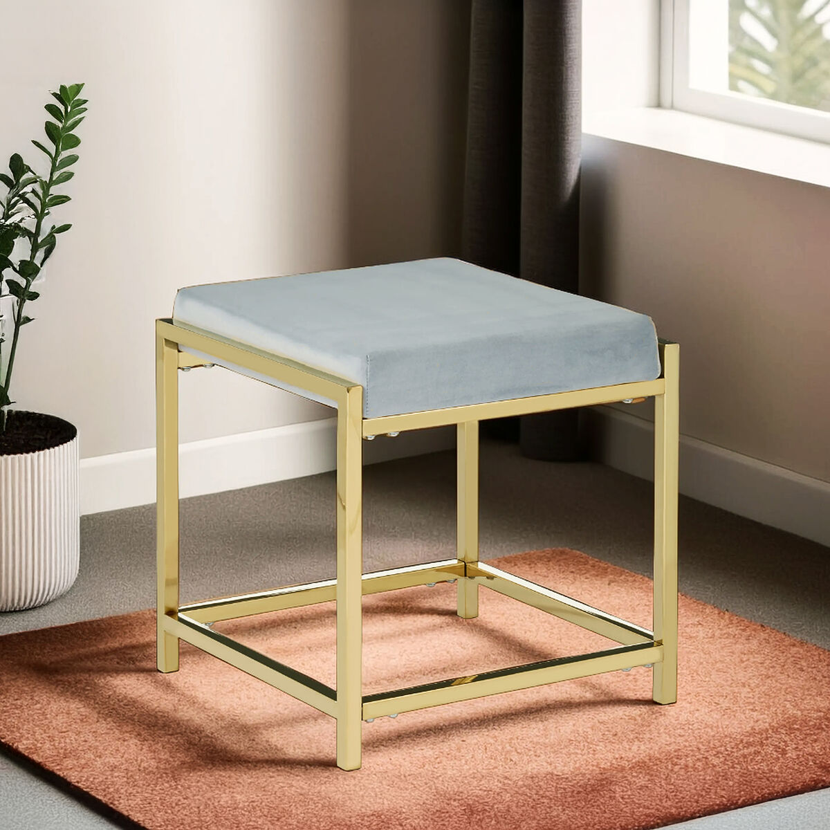 Allure Powder Blue Velvet And Gold Stool - Image 3