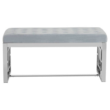 Gray tufted bench on a white background