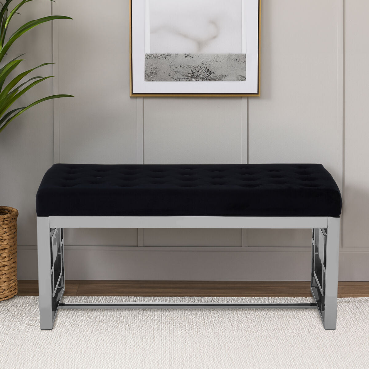 Allure Black Tufted Bench