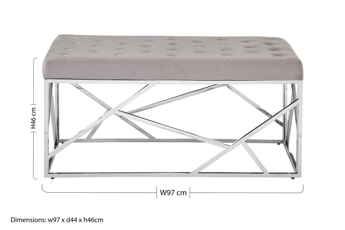 Allure Mink Velvet Bench with Silver Finish Frame