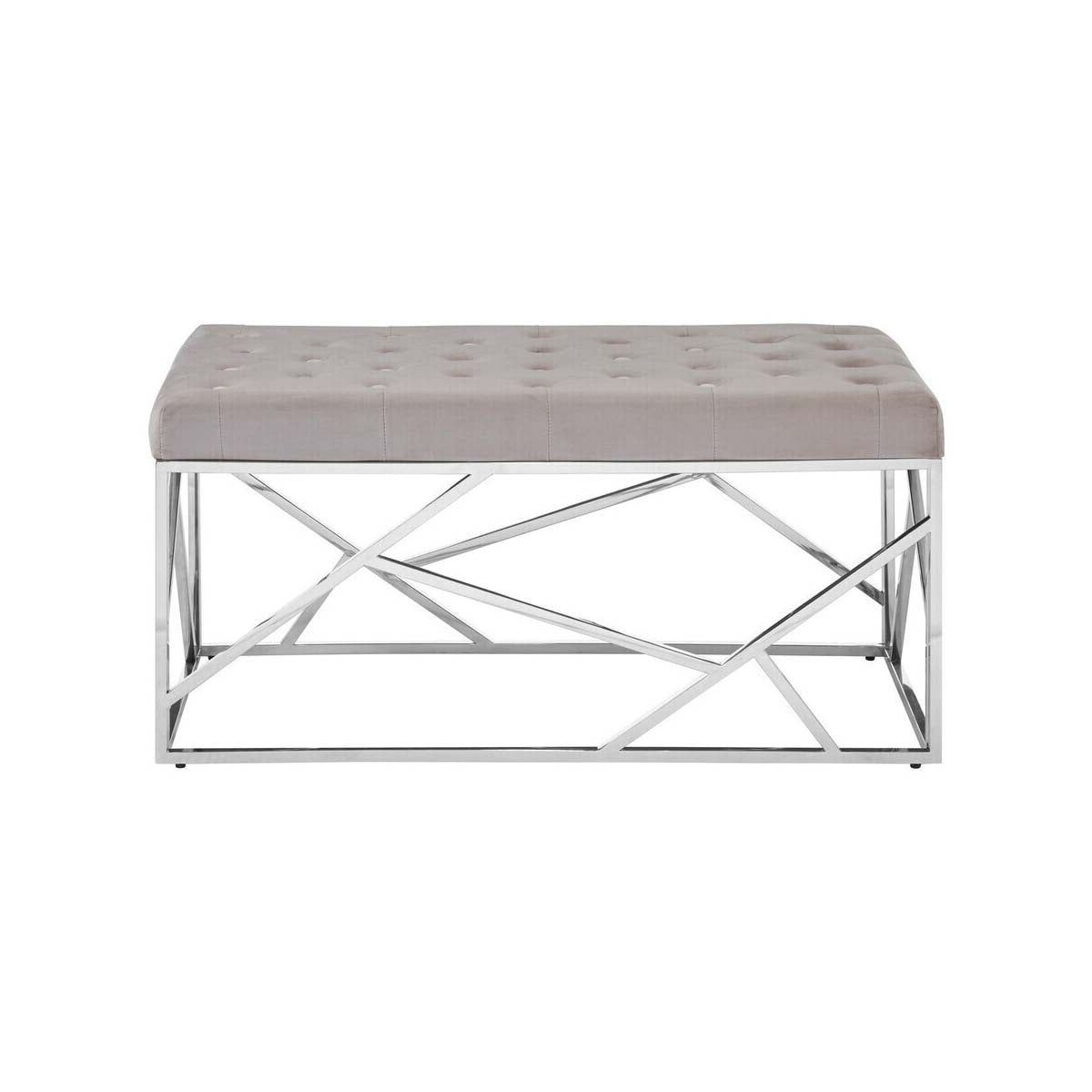 Allure Mink Velvet Bench with Silver Finish Frame