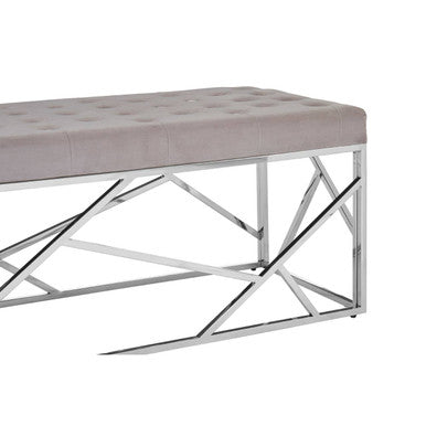 Allure Mink Velvet Bench with  Silver Finish Frame