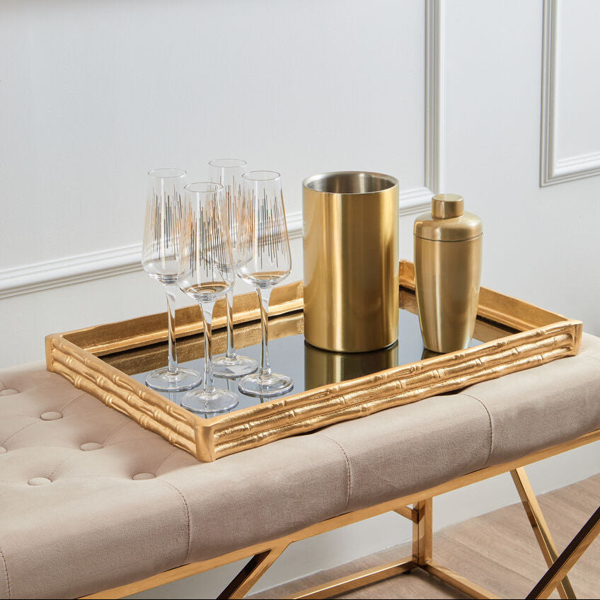 Allure Mink Velvet Bench with Gold Finish Frame