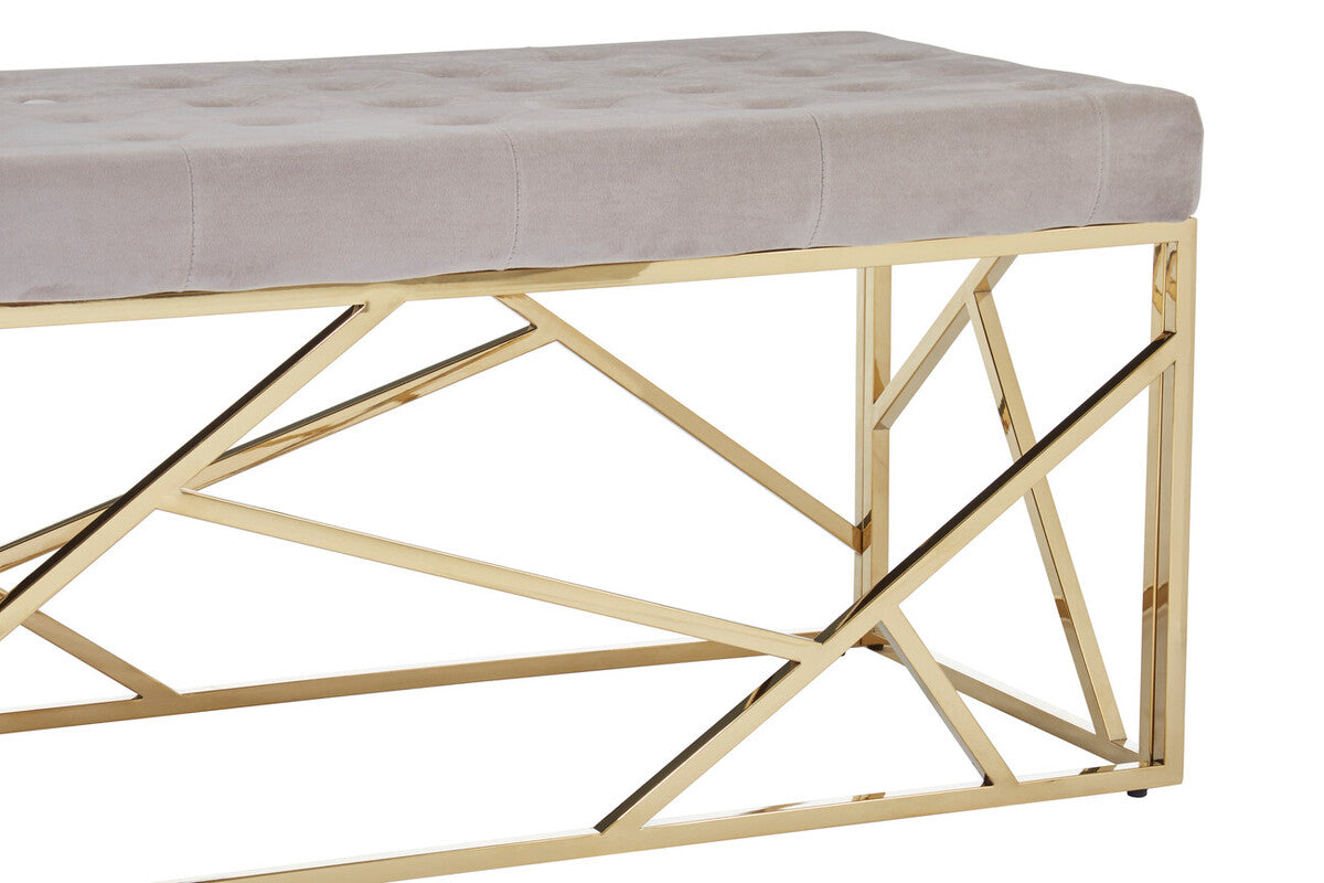 Allure Mink Velvet Bench with Gold Finish Frame