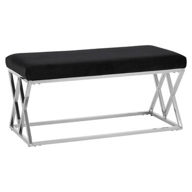 Allure Black Velvet  Bench with Silver legs