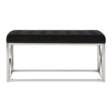 Allure Black Tufted Seat And Silver Finish Bench - Image 2