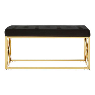 Allure Black Tufted Seat And Gold Finish Bench
