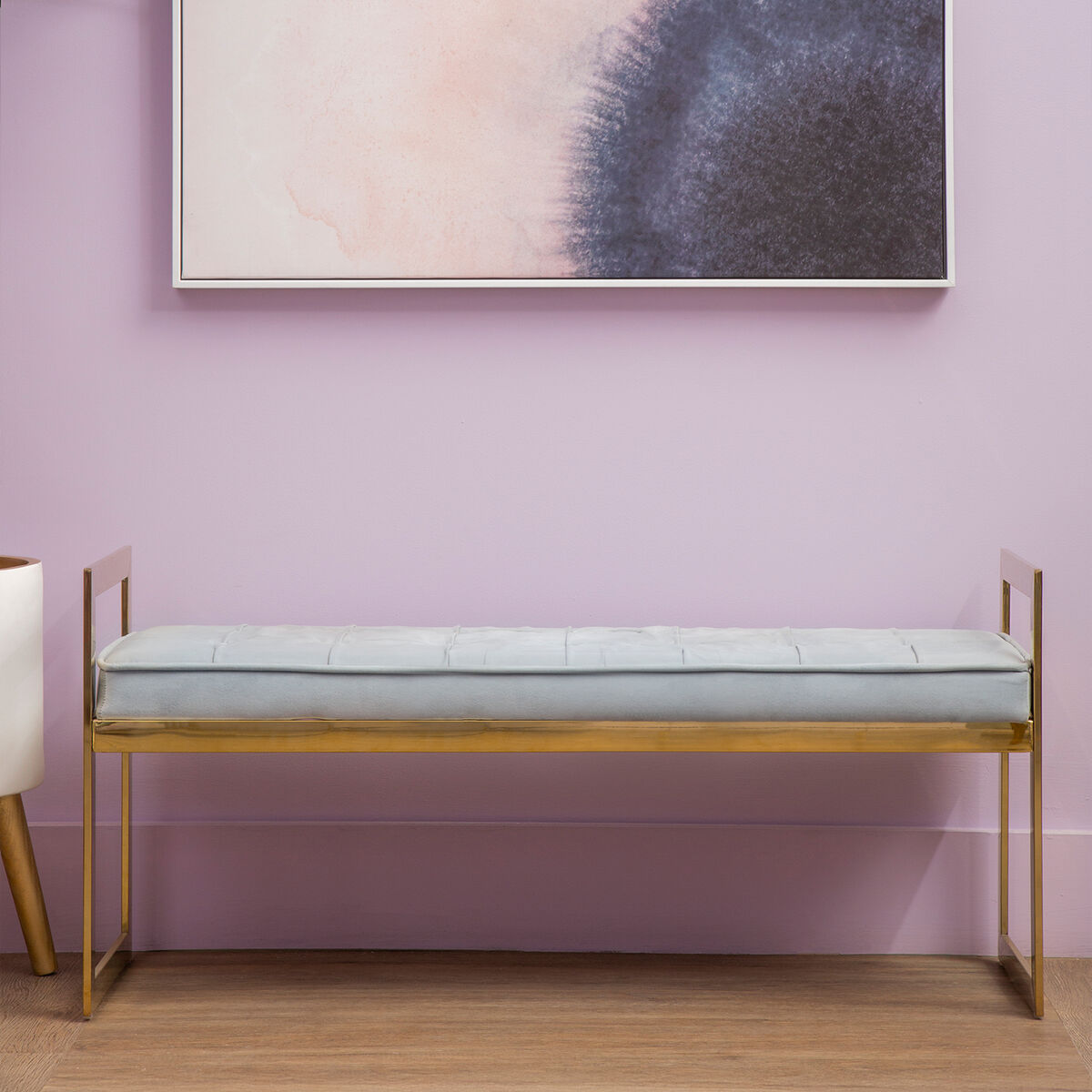 Allure Powder Blue And Gold Tufted Bench - Image 2