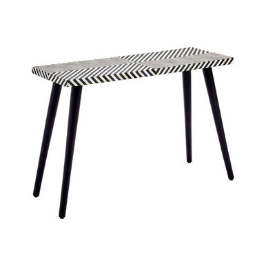 Boho Black and White Bone Inlay Console Table with Metal Legs - Image 4