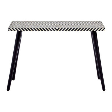 Boho Black and White Bone Inlay Console Table with Metal Legs - Image 2